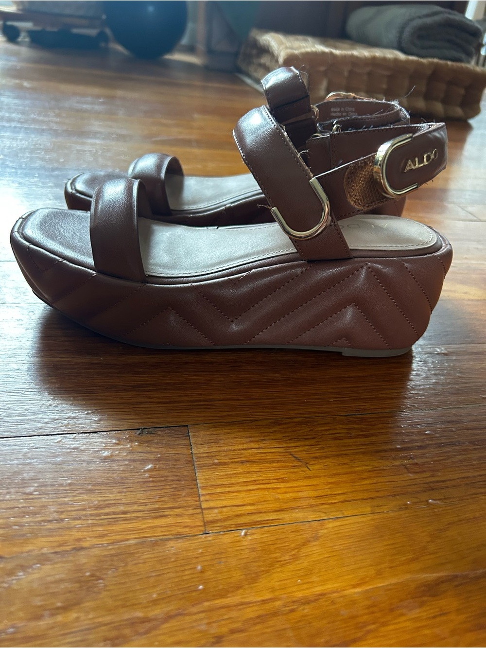 Aldo Tan Leather Platform Sandals with Ankle Strap